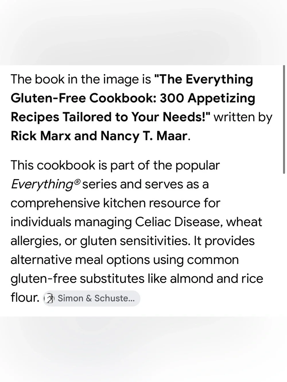 The Everything Gluten-Free Cookbook – 300 Recipes by Rick Marx & Nancy Maar.